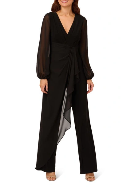 Adrianna Papell Women's Chiffon-trim Jersey Jumpsuit In Black
