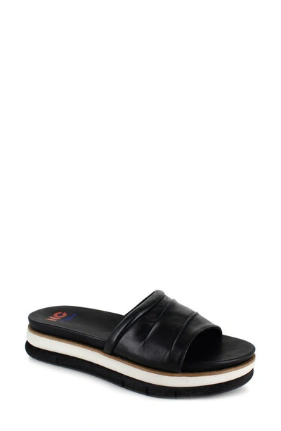 National Comfort Scrunchie Platform Slide Sandal In Black Leather