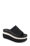 National Comfort Scrunched Platform Slide Sandal In Black Leather