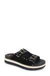 National Comfort Studded Platform Slide Sandal In Black Leather