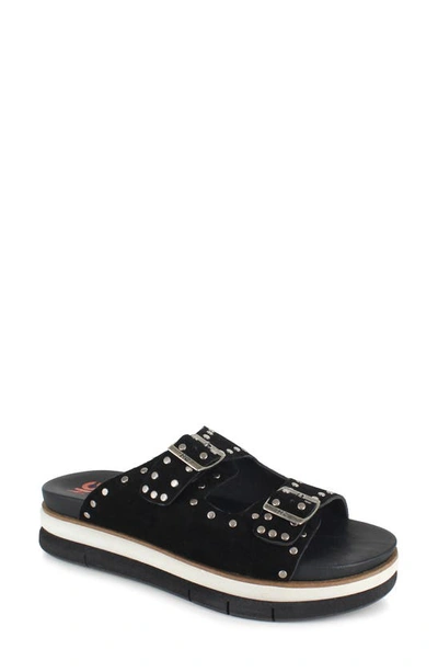 National Comfort Studded Platform Slide Sandal In Black Leather