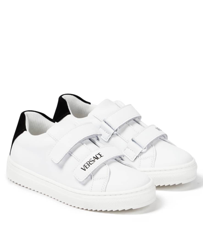 Versace Kids' Logo Leather Sneakers In White