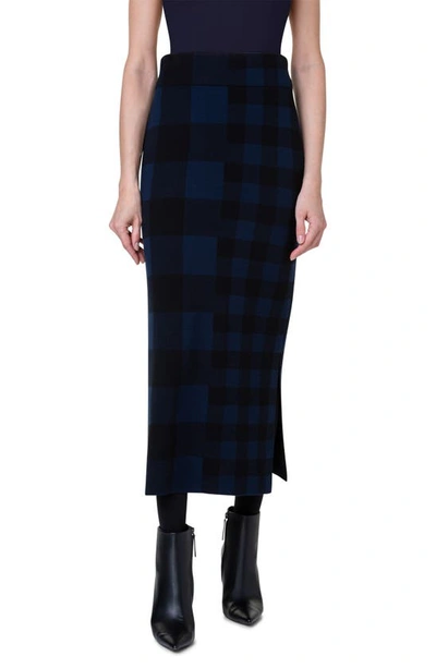 Akris Punto Xl Gingham Jacquard Knit Wool Tube Skirt In 979 Navy-black