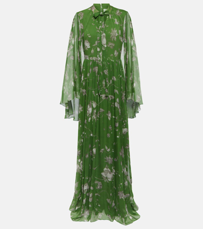Erdem Floral Print Cape Effect Gown With Bow Neck Detail In Ophelia Vine Clover