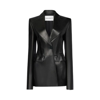 Nina Ricci Napa Leather Blazer In Black
