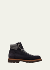 Brunello Cucinelli Lace-up Suede Boots In Blue