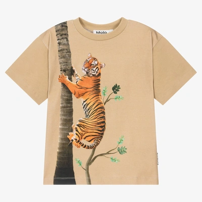 Molo Kids' Boys Beige Cotton Tiger Print T-shirt