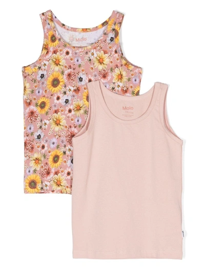 Molo Girls Pink Cotton Floral Vests (2 Pack)