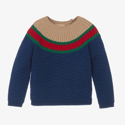 Gucci Baby Boys Blue Web Yoke Wool Sweater