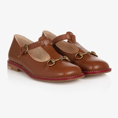 Gucci Brown Leather T-bar Shoes