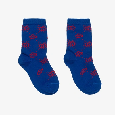 Gucci Kids' All-over Logo Patterned Socks In Blue