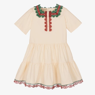 Gucci Kids' Girls Ivory Cotton Tiered Logo Dress