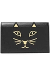 Charlotte Olympia Feline Metallic Printed Textured-leather Clutch In Black