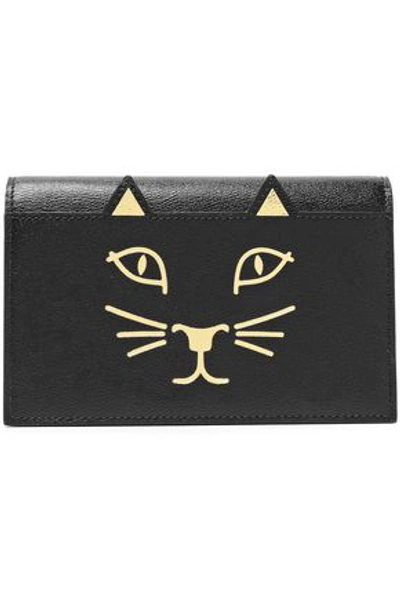 Charlotte Olympia Feline Metallic Printed Textured-leather Clutch In Black