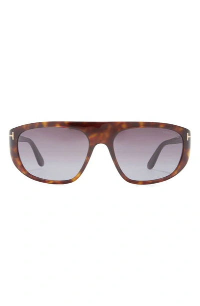 Tom Ford 58mm Pilot Sunglasses In Dark Havana / Gradient Smoke