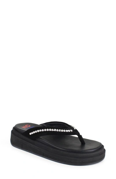 National Comfort Crystal Flip Flop In Black Suede