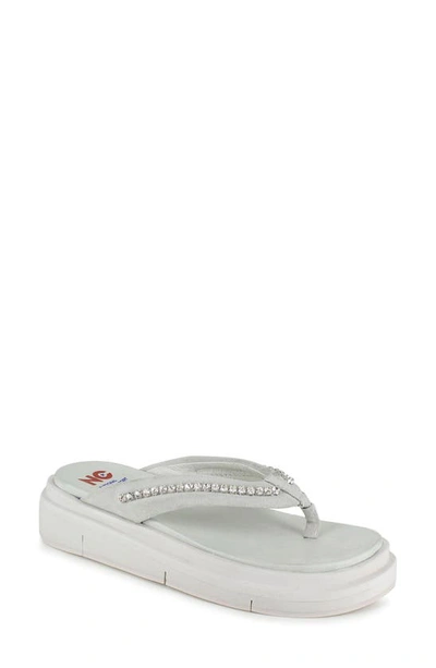 National Comfort Crystal Flip Flop In Ice White Suede