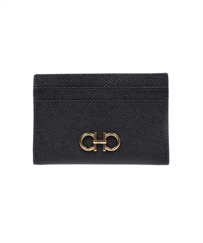 Ferragamo Gancini Leather Card Holder In Black