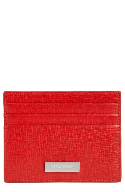 Ferragamo Lingotto New Revival Leather Card Case In Flame Red