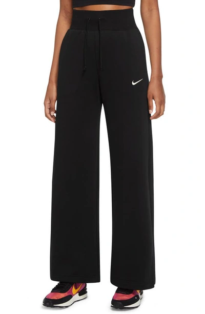 Nike Sportswear Phoenix High Waist Wide Leg Sweatpants In Black/ Sail