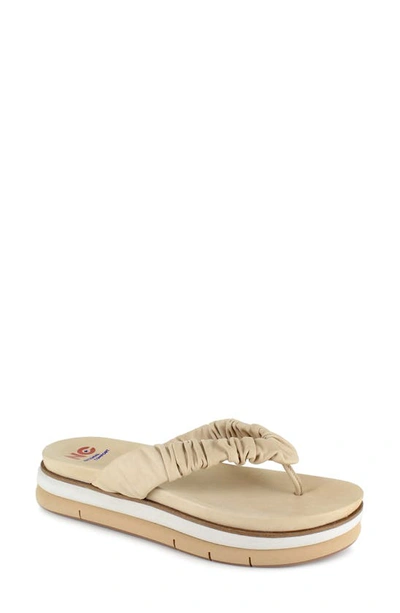 National Comfort Scrunched Platform Flip Flop In Tan Leather