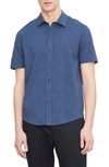 Vince Short Sleeve Cotton Slub Button-up Shirt In Twilight Blue