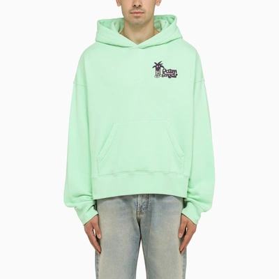 Palm Angels Green Hoodie With Palm Long Legs Print In Multicolor