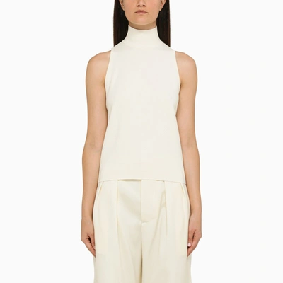 Max Mara Cream Turtleneck Top In White