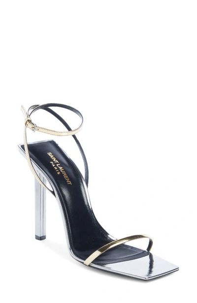 Saint Laurent Pam Ankle Wrap Sandal In Laminated Leather