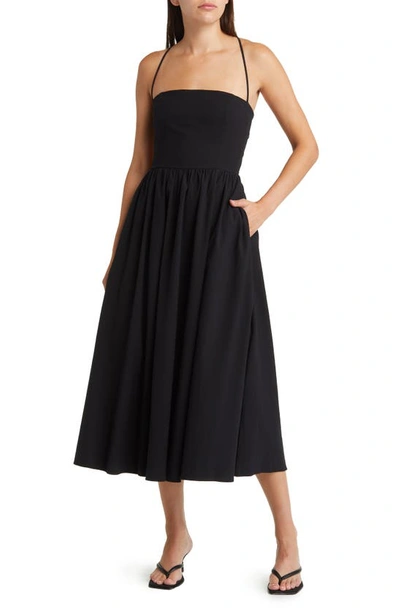 Reformation Kaede Square Neck Stretch Organic Cotton Dress In Black