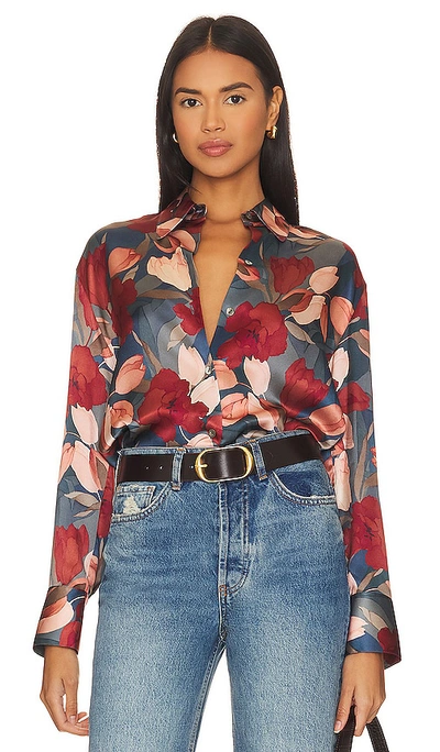 Vince Nouveau Magnolia Silk Relaxed Shirt In Red