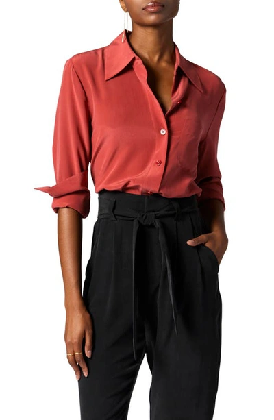 Equipment Quinne Spread-collar Button-down Silk Shirt In Earth Red