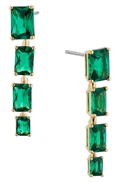 Nadri Isle Linear Cubic Zirconia Drop Earrings In Gold/emerald