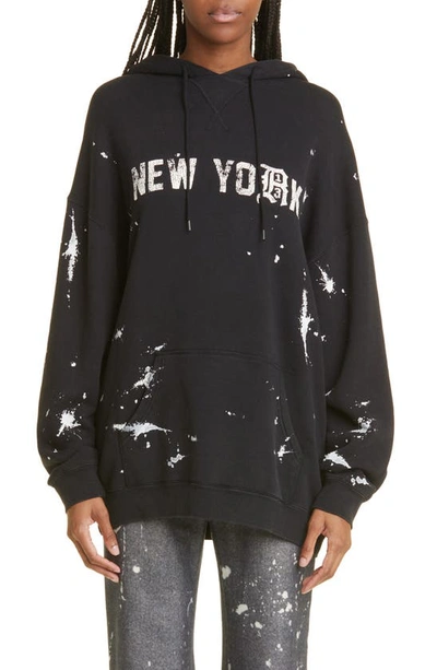 R13 Oversize Paint Splatter New York Graphic Hoodie In Black