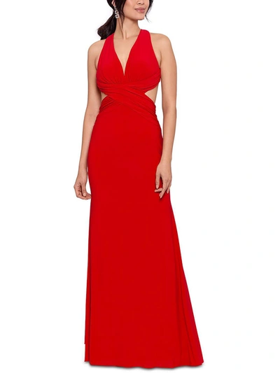 Xscape Womens Scuba Maxi Fit & Flare Dress In Red