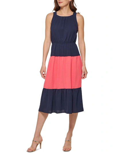 Dkny Womens Colorblock Midi Fit & Flare Dress In Pink