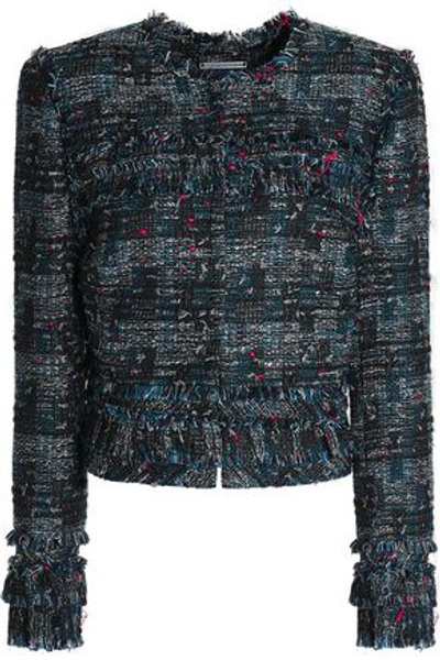 Diane Von Furstenberg Woman Fringed Bouclé-tweed Jacket Black In Blue