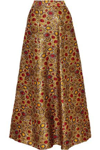 Alice And Olivia Woman Terilyn Brocade Maxi Skirt Gold In Gold - Red