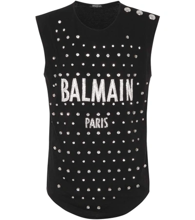 Balmain Crystal-embellished Tank Top In Black