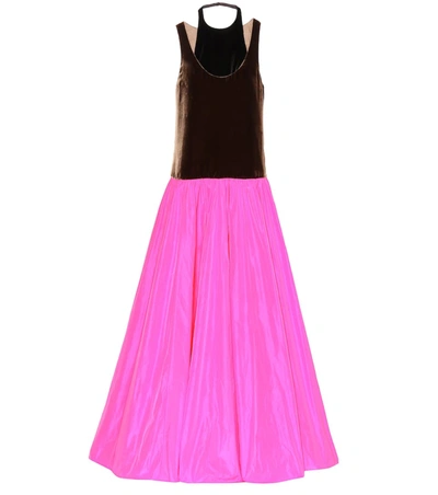 Valentino Color-blocked Gown In Brown