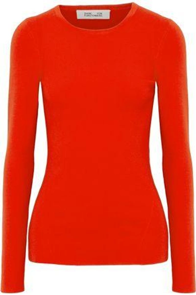 Diane Von Furstenberg Woman Cutout Ribbed Merino Wool-blend Sweater Tomato Red