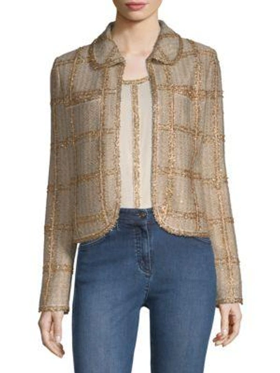 St John Checkered Tweed Jacket In Gold Multi