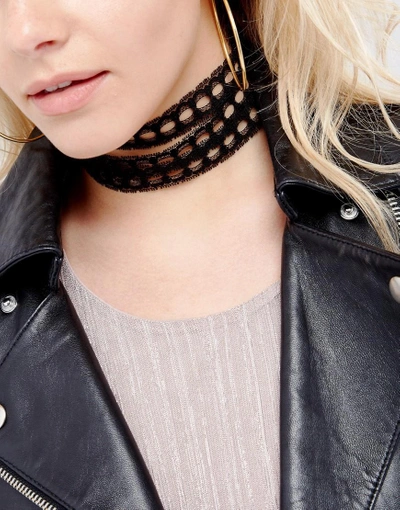 Vanessa Mooney Multi Layered Lace Choker With Gold Plated Chain - Black