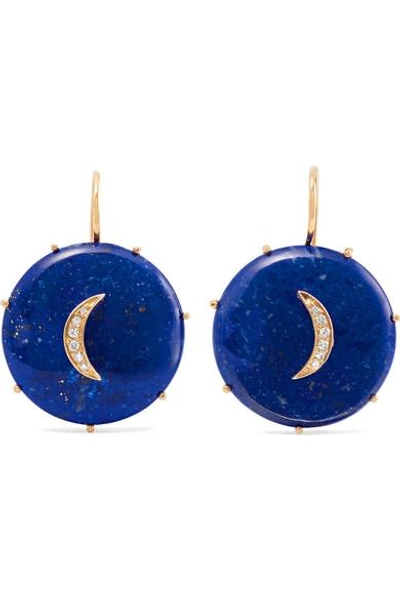 Andrea Fohrman Crescent Moon 14-karat Gold, Lapis Lazuli And Diamond Earrings