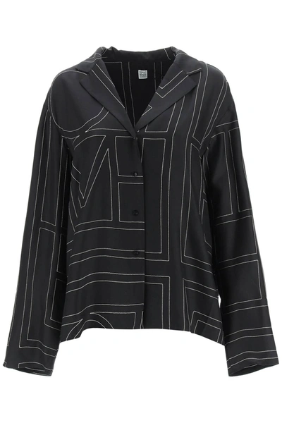 Totême Monogram Silk Twill Pyjama Shirt In Black
