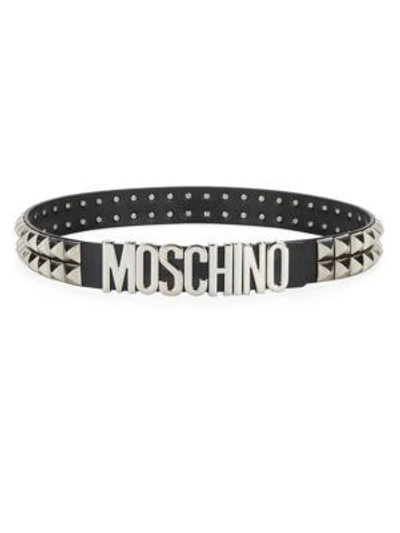 Moschino Studded Logo Belt In Black