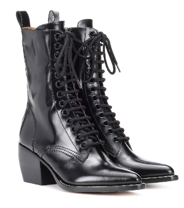 ChloÉ Rylee Black Lace-Up Leather Ankle Boots | ModeSens