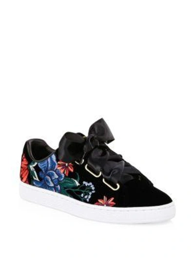 Puma Embroidered Velvet Sneakers In Black