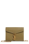 Saint Laurent Cassandra Leather Wallet On A Chain In Vert Kaki