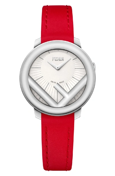 Fendi Run Away Stainless Steel Leather Watch In White/red
